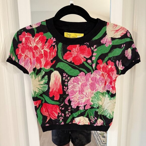 Anthropologie Maeve Sweater Blouse Size XS Color Black PInk Green Red - Picture 2 of 6